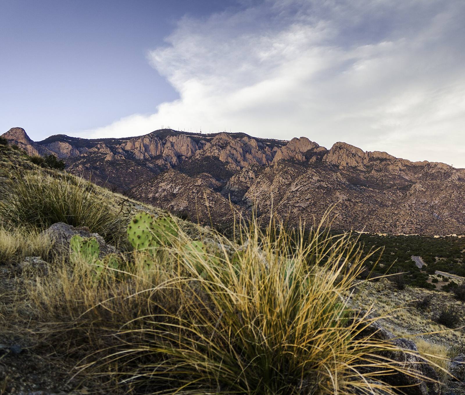 The Sandia Mountains at sunset